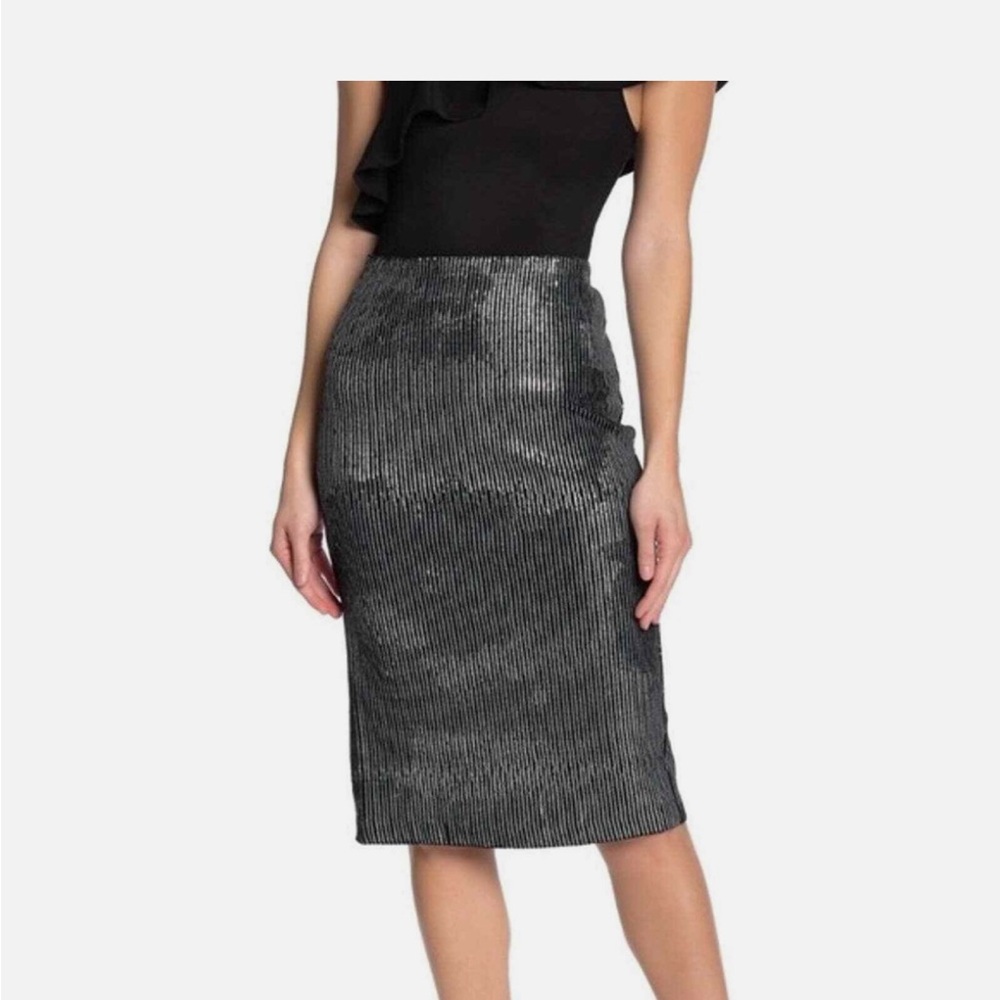 EVERLEIGH | Silver Sequin Black Velvet Pencil Skirt